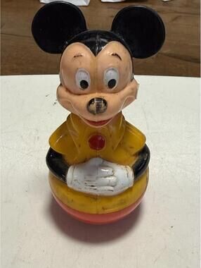 Vintage 1975 Disney MICKEY MOUSE Weeble Wobble Toy 4” Rattle Walt Disney